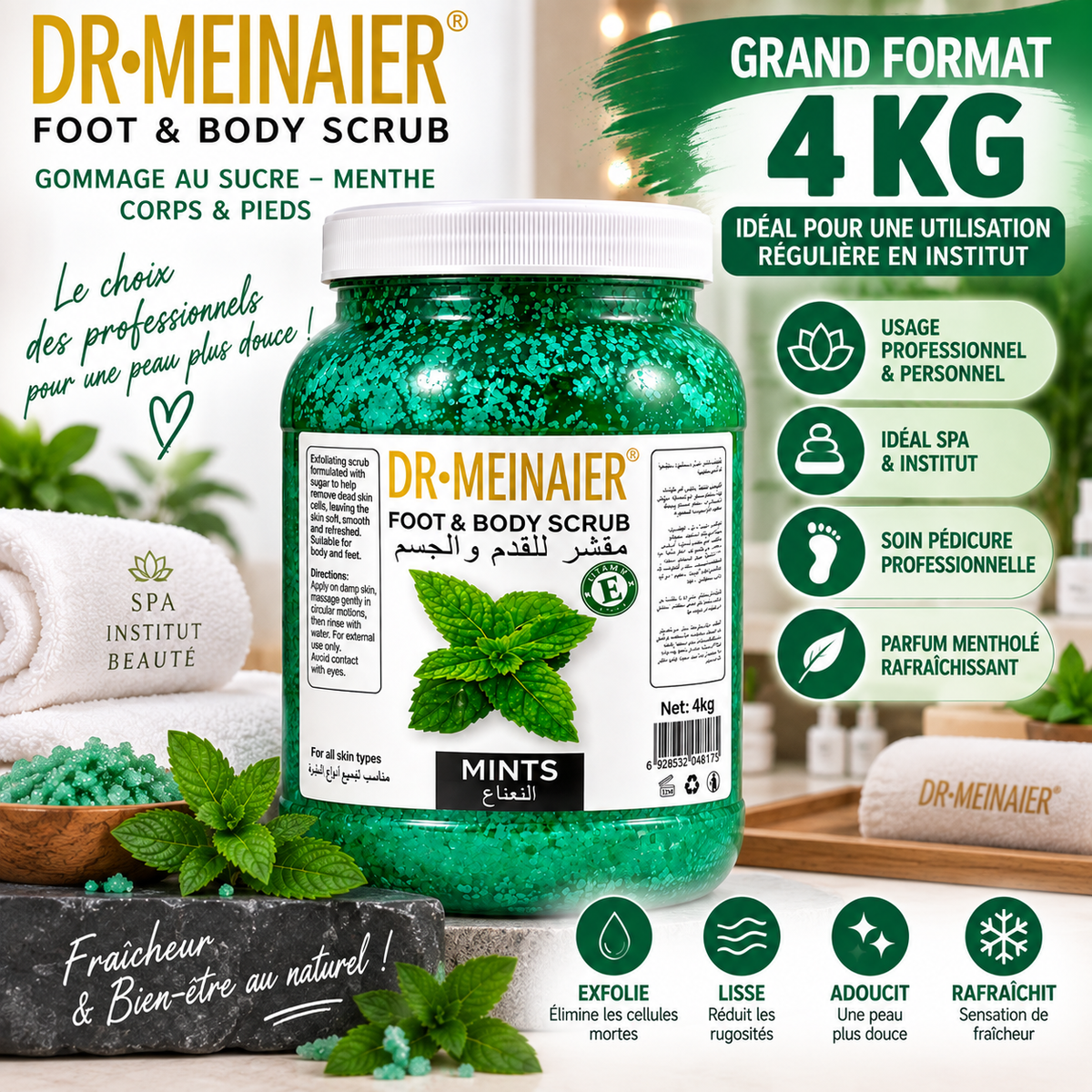 DR.MEINAIER Gommage Corps & Pieds au Sucre Menthe 4 kg – Foot & Body Scrub Professionnel