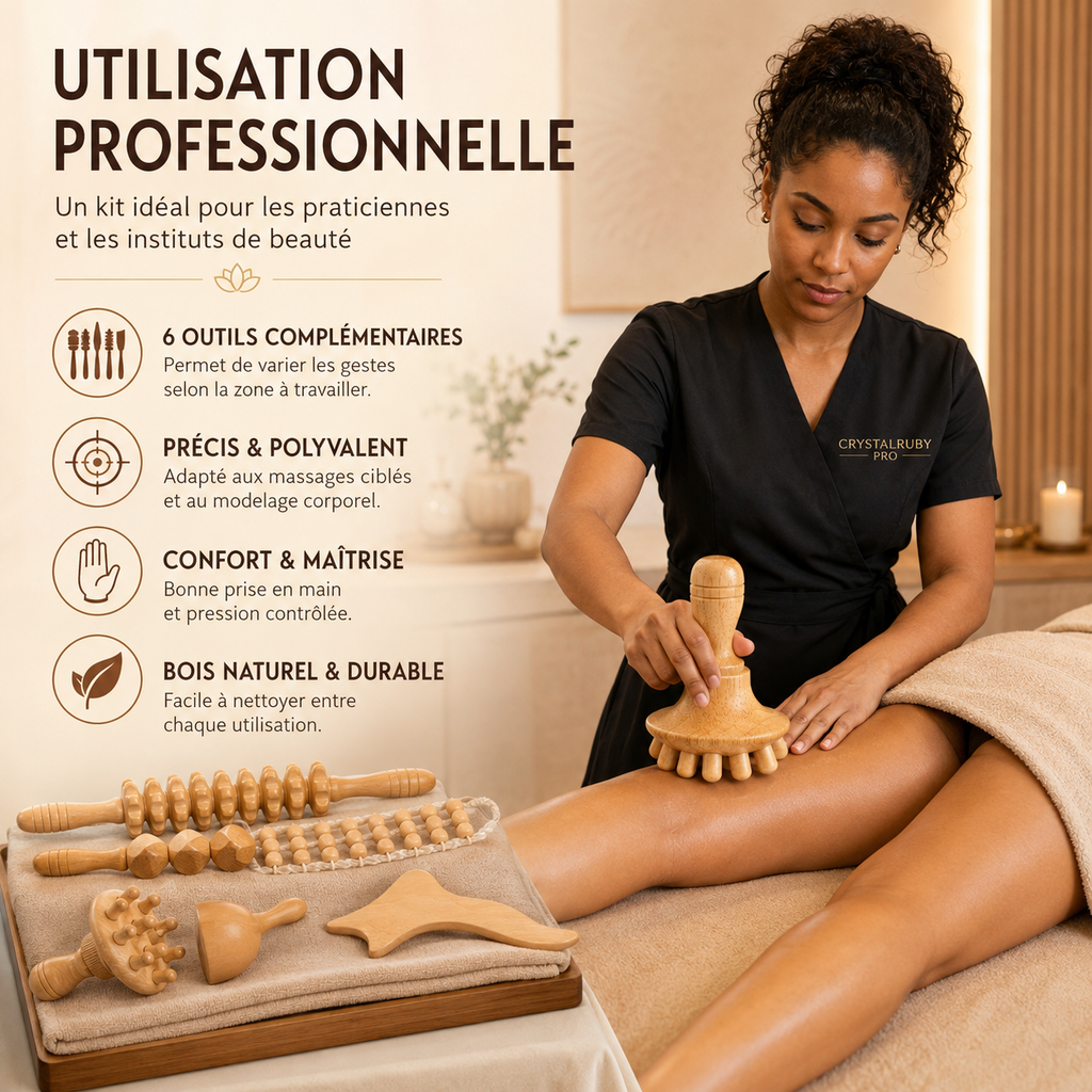 Kit Professionnel de Madérothérapie en Bois – 6 Pièces pour Massage & Modelage Corporel