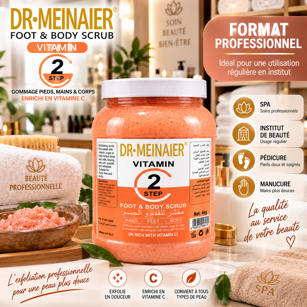 DR.MEINAIER Vitamin Step 2 Gommage Corps, Pieds & Mains à la Vitamine C – Format Professionnel