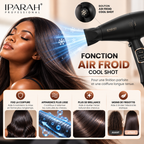 IPARAH P-350 – Sèche-Cheveux Professionnel Ionique 2200W, Moteur AC, 2 Vitesses, 3 Températures, Noir & Or Rose