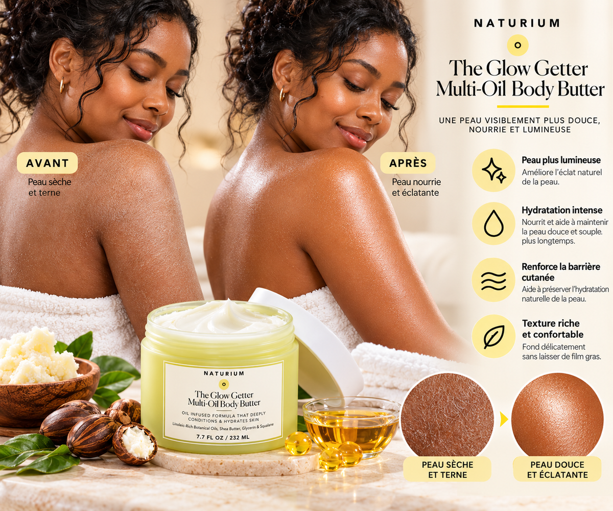 NATURIUM The Glow Getter Multi-Oil Body Butter – Beurre Corporel Nourrissant & Hydratant aux Huiles Végétales – 232 ml