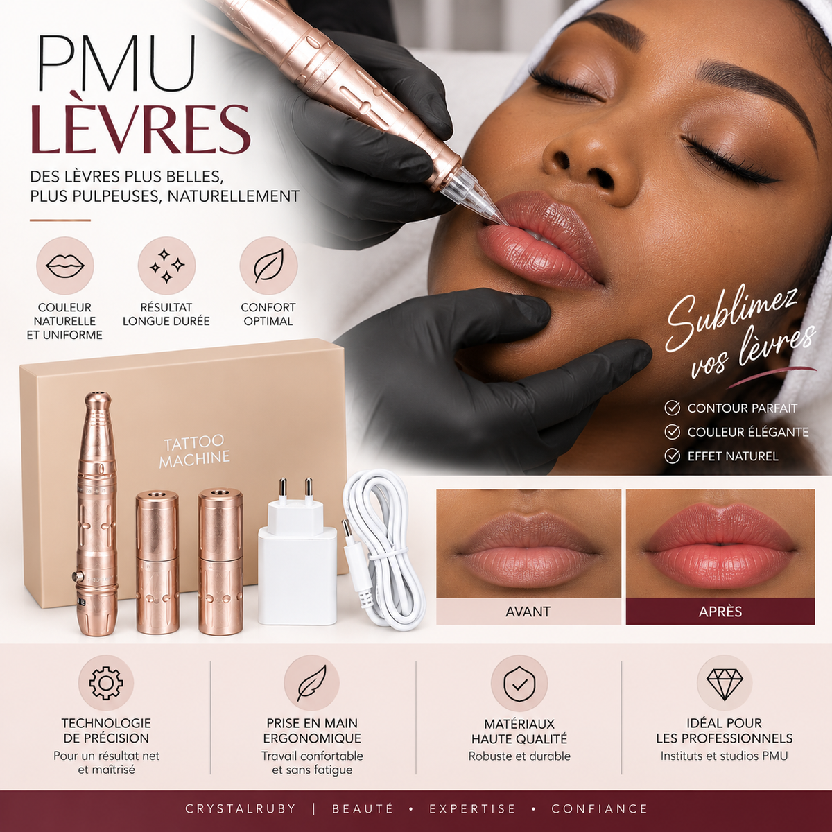 Dermographe PMU Professionnel Sans Fil & Filaire – Machine Maquillage Permanent Sourcils & Lèvres