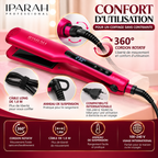 IPARAH P-120R – Lisseur Professionnel à Plaques Extra-Larges 62 mm en Céramique – Écran Digital – Rose Fuchsia