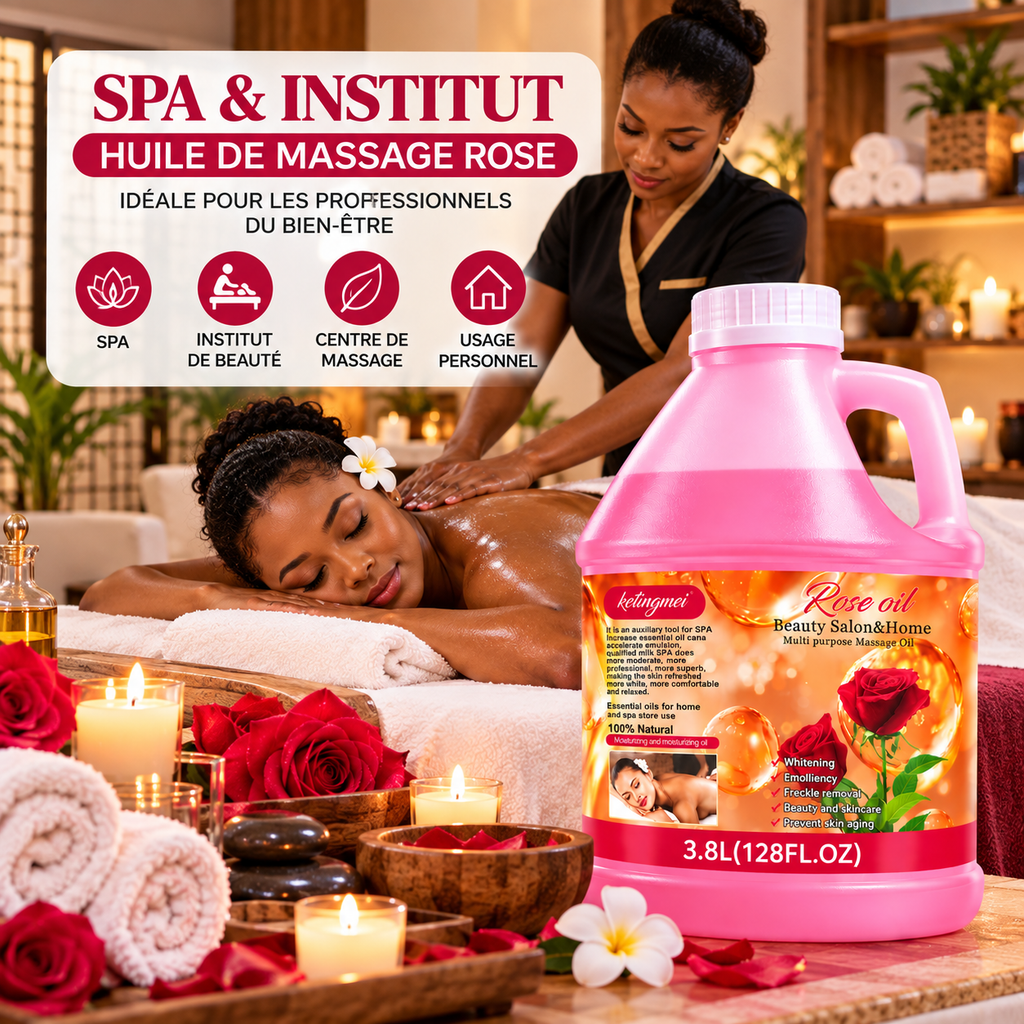 Ketingmei Huile de Massage Corps à la Rose – Grand Format Professionnel 3,8 L