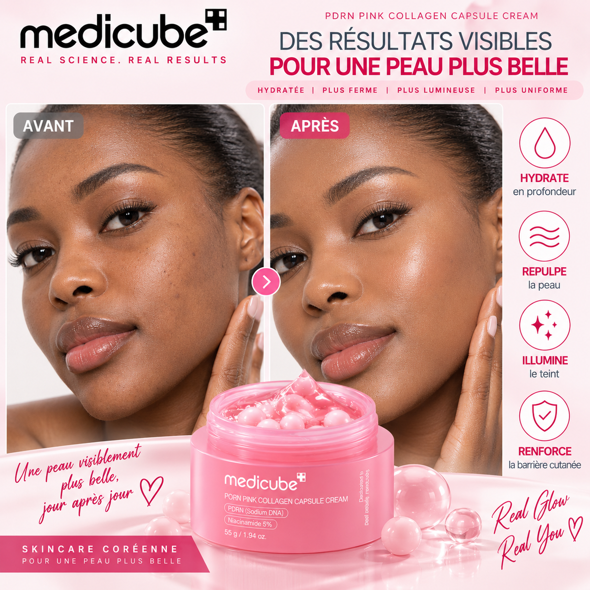 Medicube PDRN Pink Collagen Capsule Cream – Crème Hydratante au PDRN & Collagène pour Éclat et Fermeté – 55 g