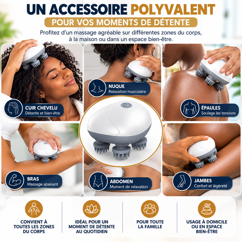 Masseur Électrique du Cuir Chevelu OSK-701 – 4 Têtes de Massage, 3 Vitesses Réglables – 5W – Blanc