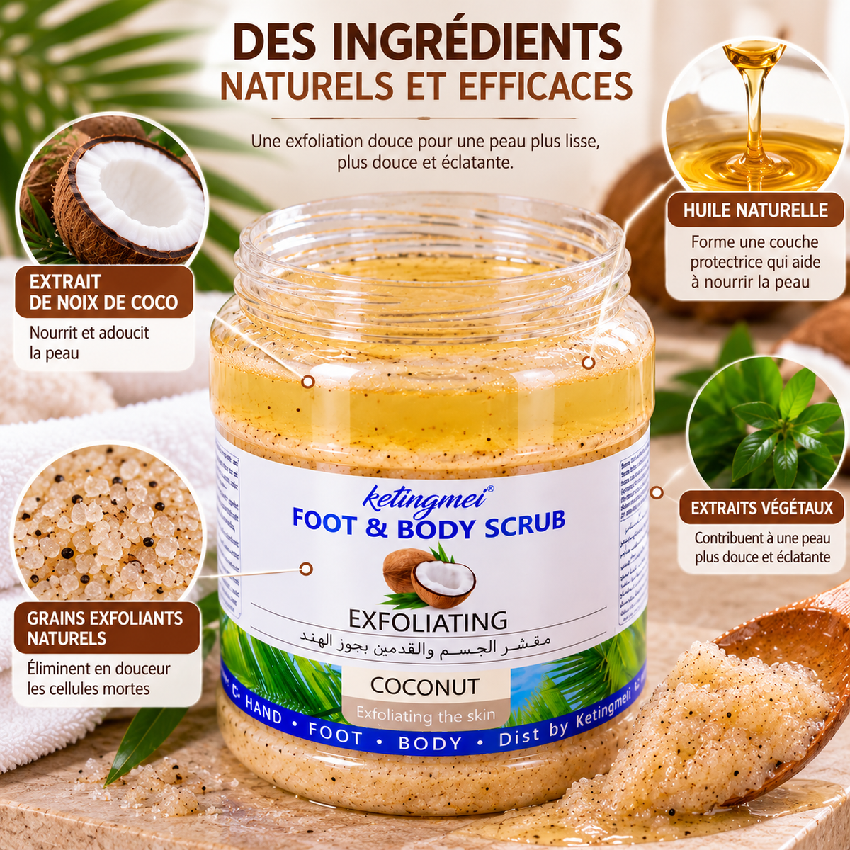 Ketingmei Foot & Body Scrub Coconut – Gommage Exfoliant Coco Corps, Pieds & Mains