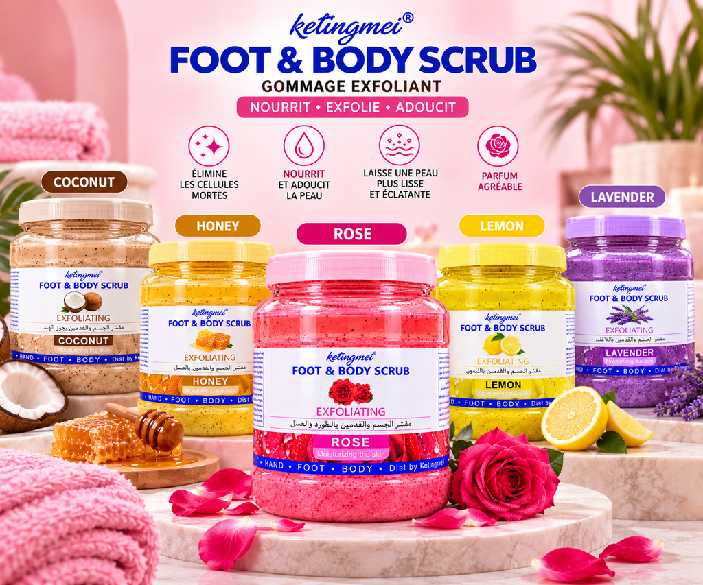 Ketingmei Foot & Body Scrub Rose – Gommage Exfoliant Corps, Pieds & Mains