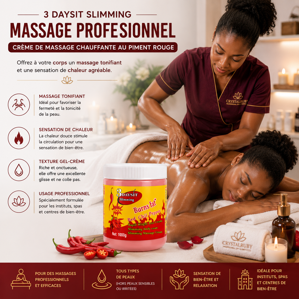 3 Daysit Slimming Burns Fat – Crème De Massage Chauffante Au Piment Rouge 1000 g