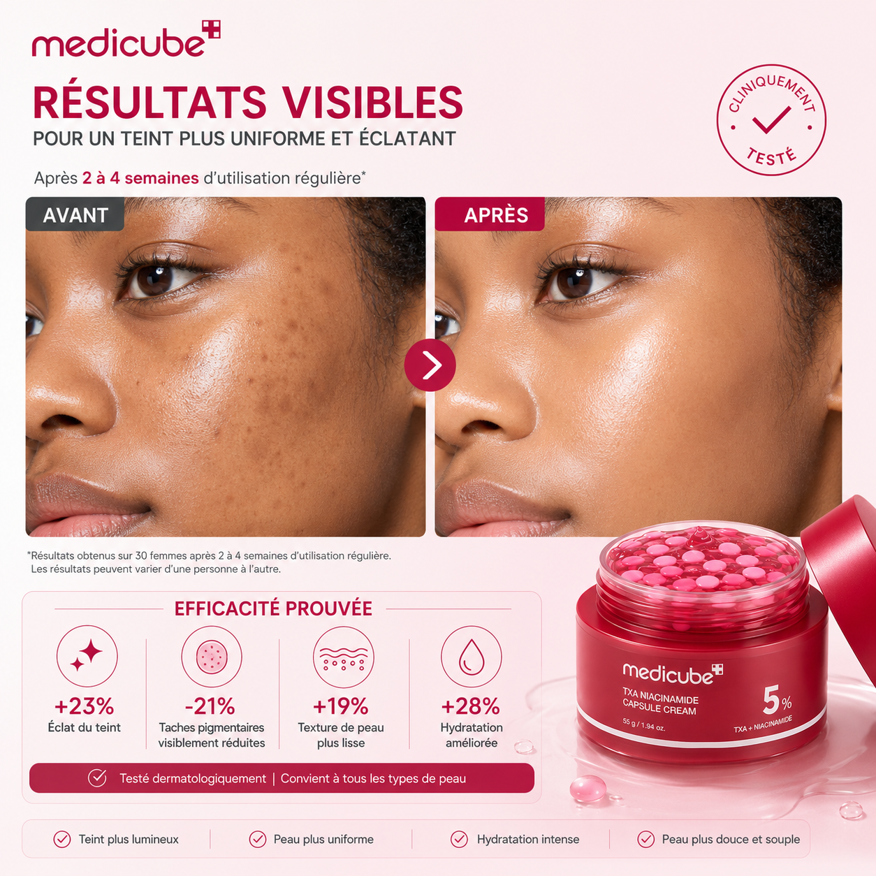 Medicube TXA Niacinamide Capsule Cream 5% – Crème Éclat Au TXA Et À La Niacinamide Pour Un Teint Uniforme Et Lumineux – 55 g