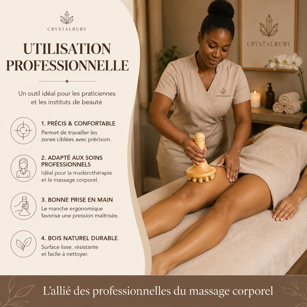 Champignon de Massage en Bois à Manche Long &amp; Picots Arrondis – Madérothérapie Corps