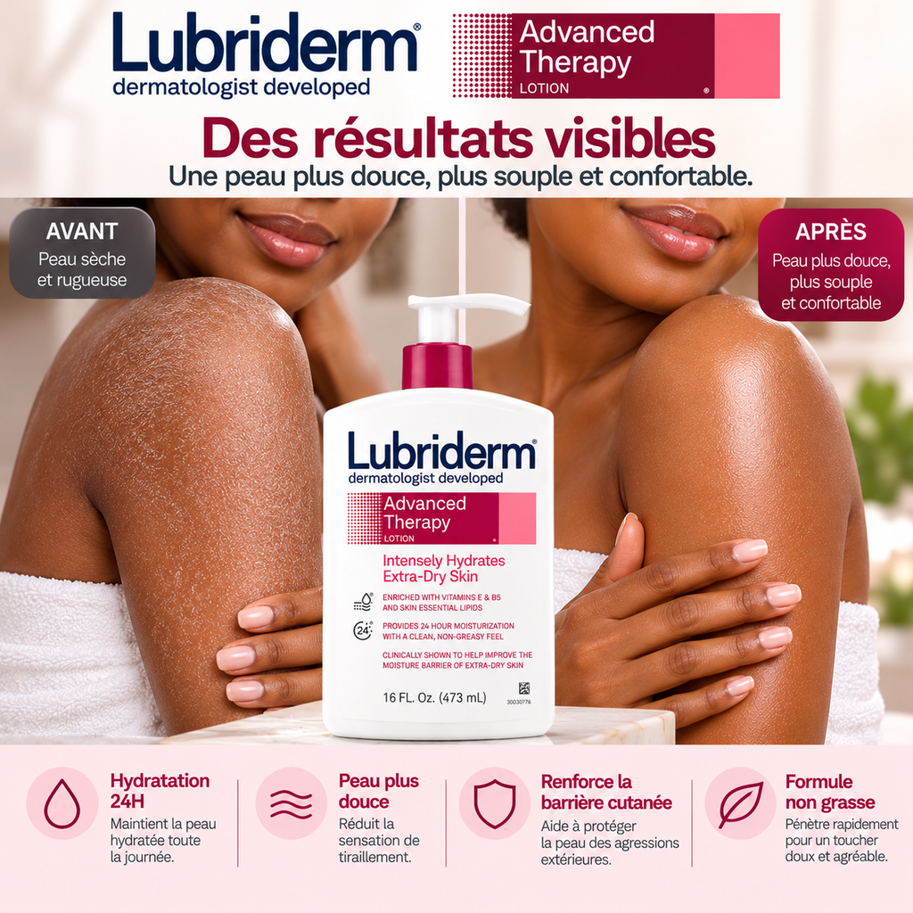 LUBRIDERM Advanced Therapy Lotion – Lait Corporel Hydratation Intense 24H pour Peaux Très Sèches – 473 ml