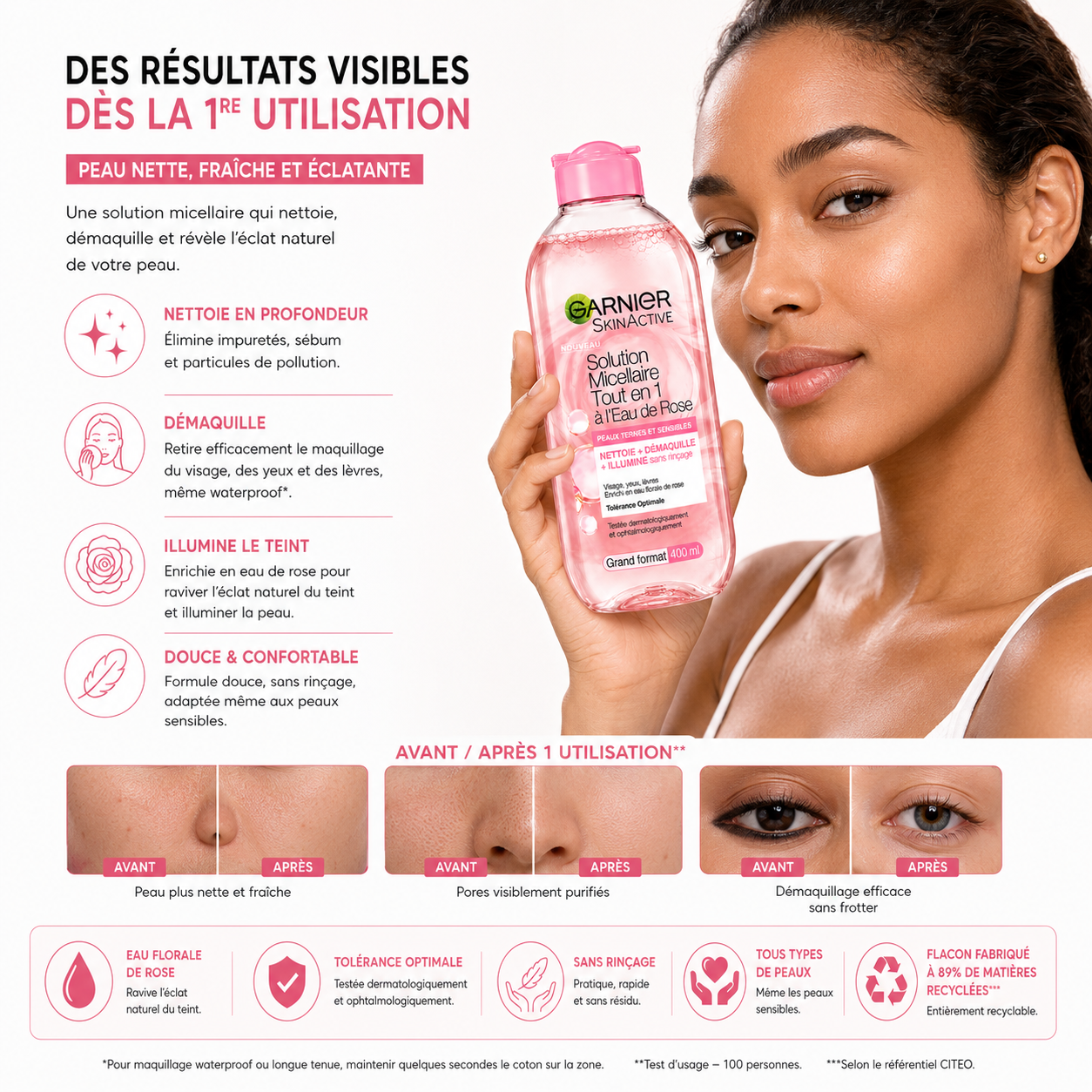 Garnier SkinActive Solution Micellaire Tout-en-1 à l’Eau de Rose – 400 ml