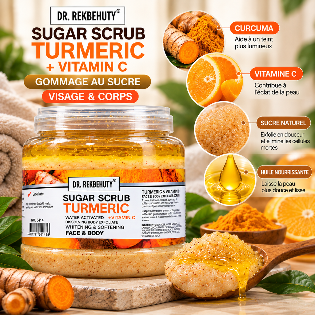 DR. REKBEHUTY Gommage au Sucre Curcuma & Vitamine C – Visage & Corps
