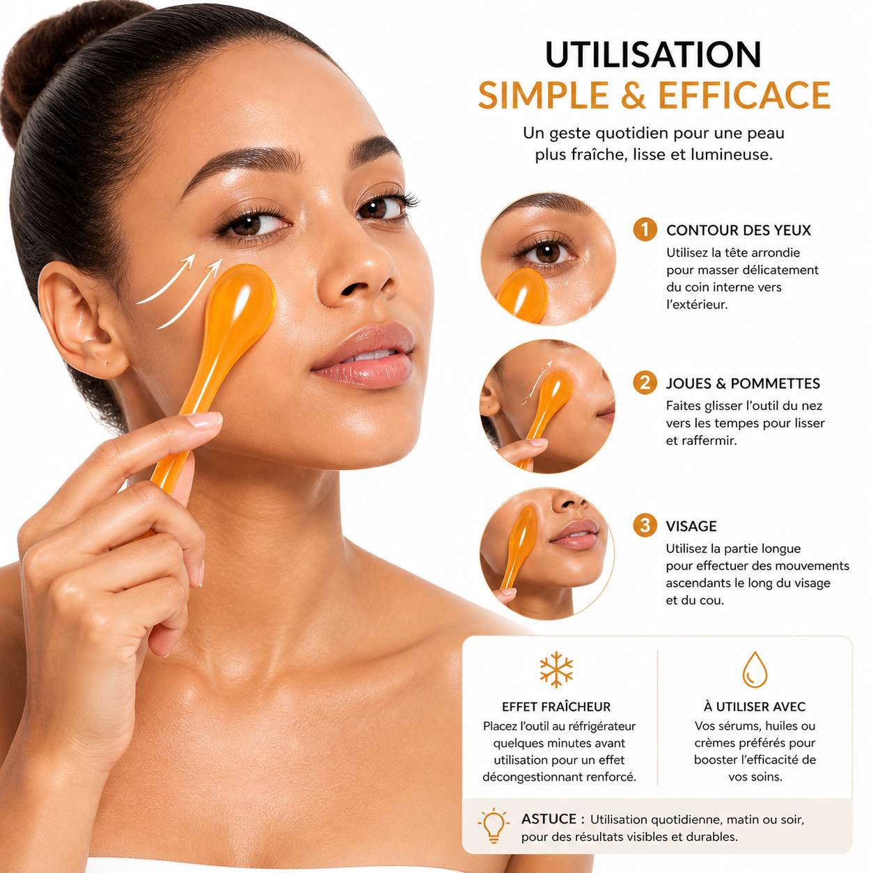 Outil de Massage Visage Précision en Résine – Anti-Cernes & Drainage Ciblé (Contour des Yeux & Visage)