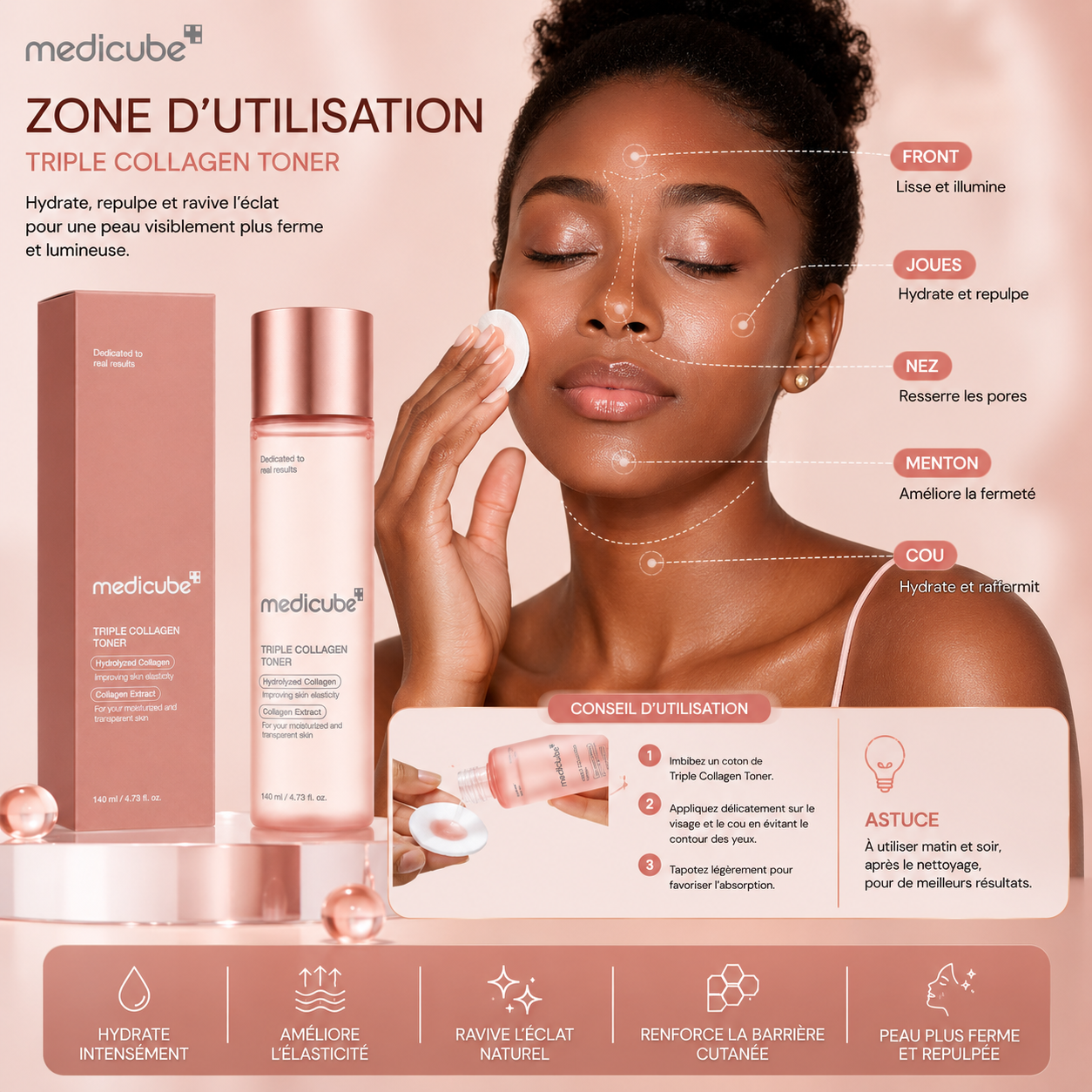 Medicube Triple Collagen Toner – Tonique Hydratant Au Triple Collagène Pour Une Peau Repulpée Et Éclatante – 140 ml
