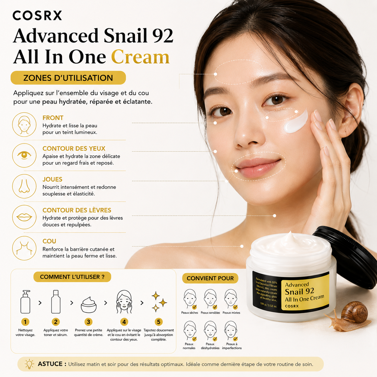 COSRX Advanced Snail 92 All In One Cream – Crème Réparatrice 100g