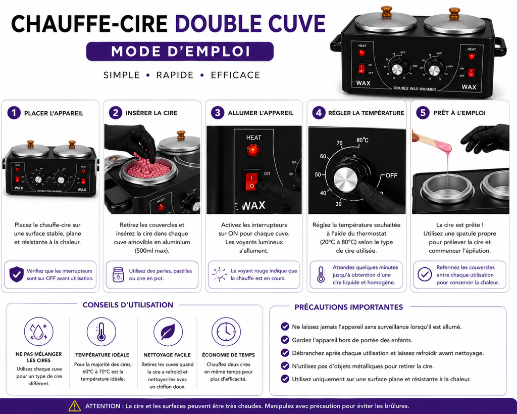 Chauffe-Cire Double Cuve Professionnel – Appareil Épilation 2 Bacs Réglables