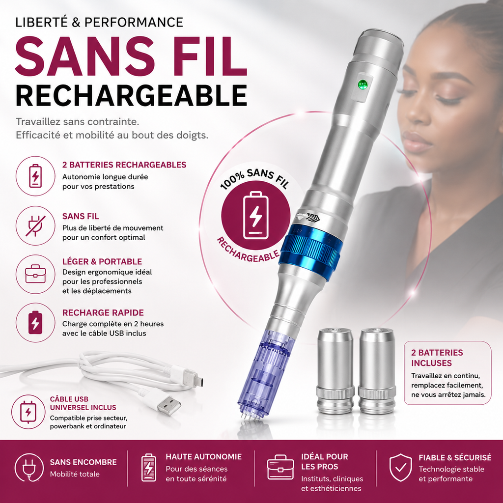 Stylo Dermapen A6 Professionnel Rechargeable Sans Fil – Microneedling, BB Glow, Nano Needling & Maquillage Permanent