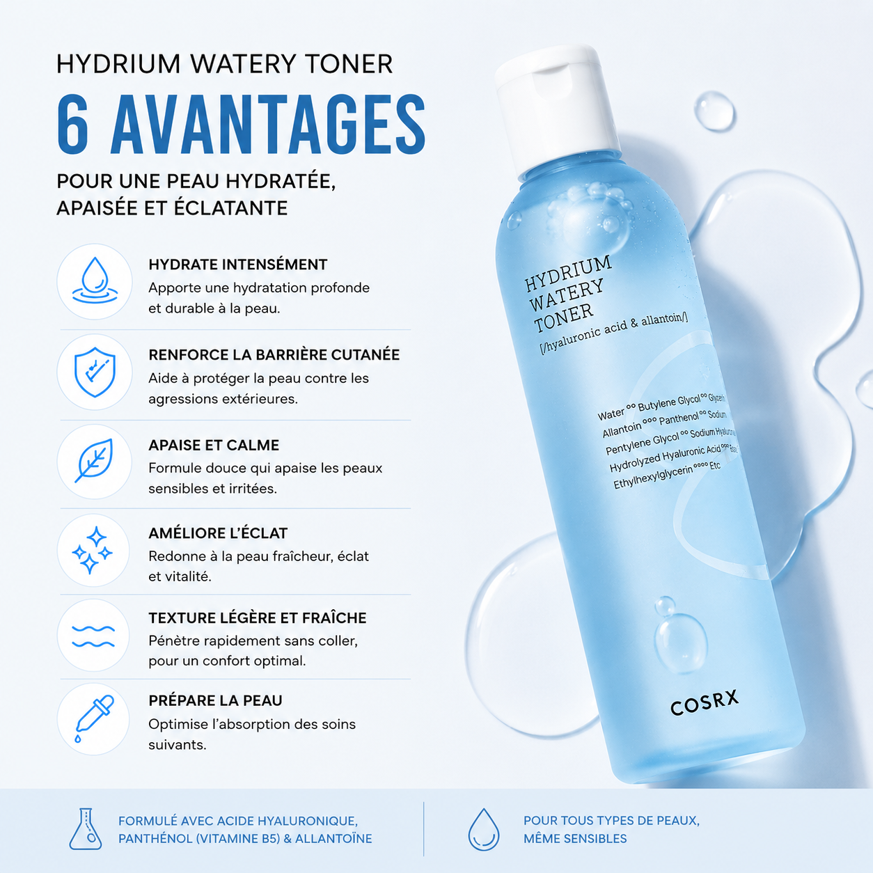 COSRX Hydrium Watery Toner – Toner Hydratant Intensif 150ml