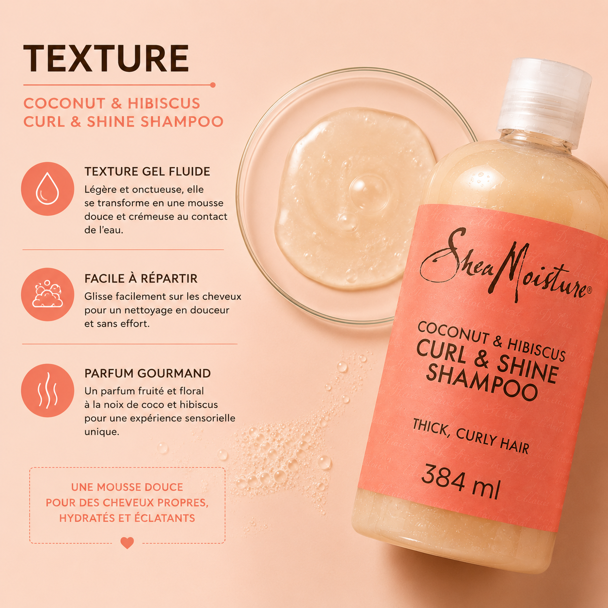 SheaMoisture Coconut & Hibiscus Curl & Shine Shampoo 384ml – Shampooing Boucles & Brillance Pour Cheveux Bouclés, Frisés & Crépus