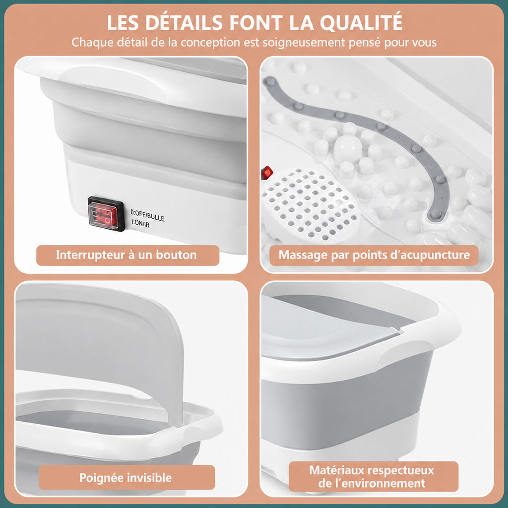 Bain de Pied Pliable Multifonction Chauffant – Massage & Relaxation SPA à Domicile (Rose / Gris)