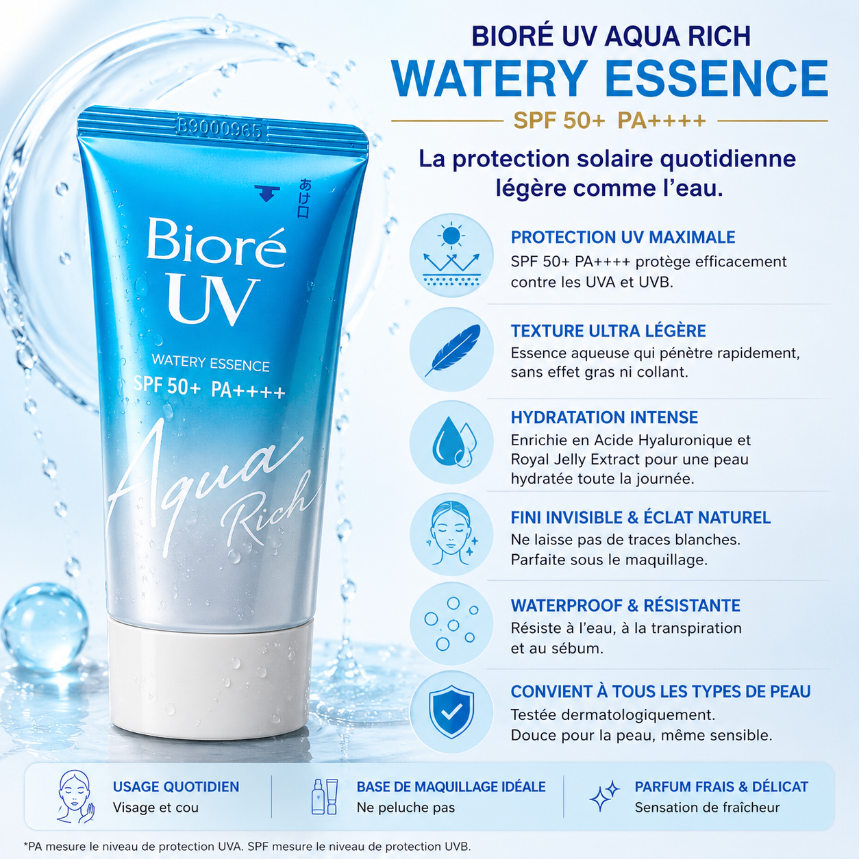 Bioré UV Aqua Rich Watery Essence SPF50+ PA++++ – Protection Solaire Hydratante