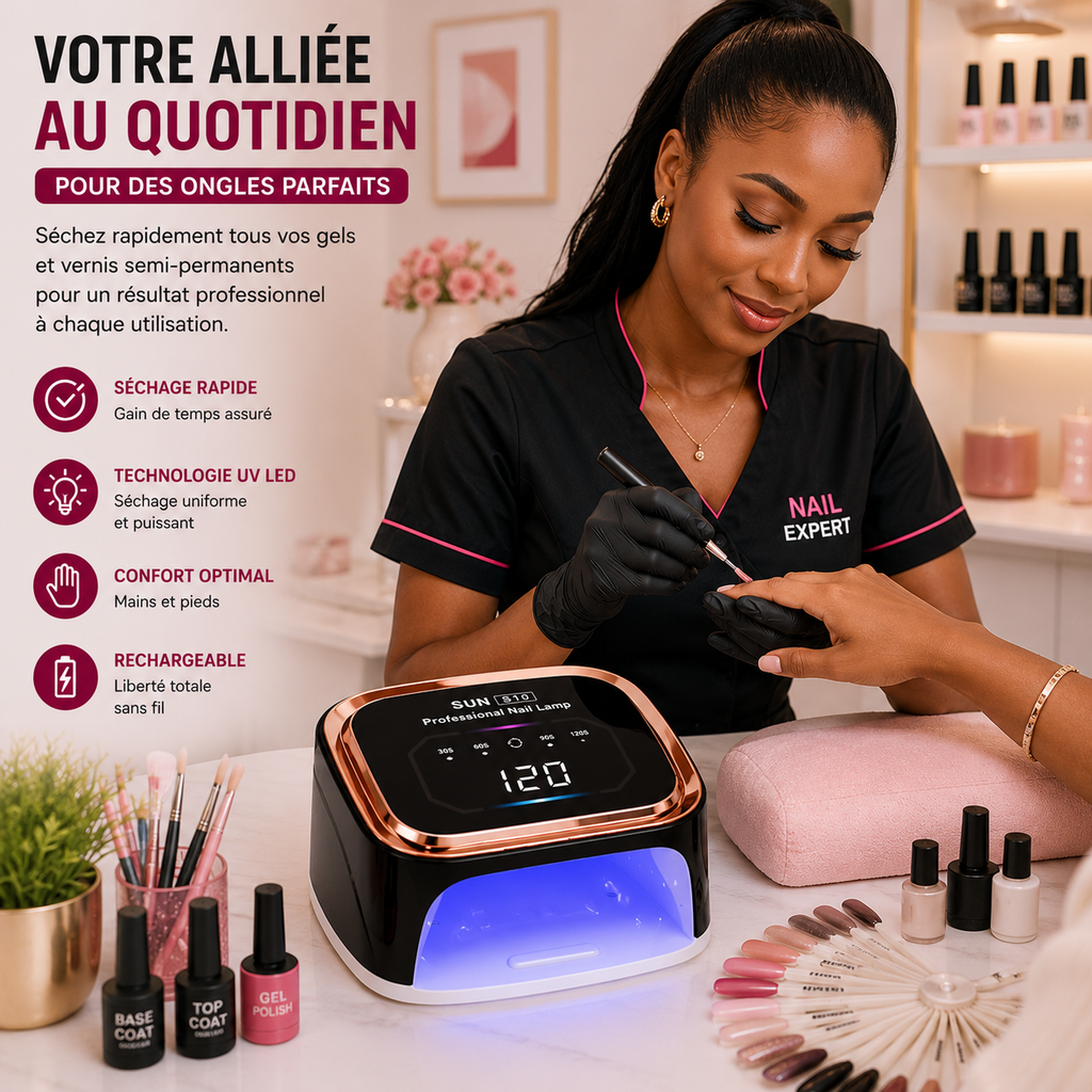 Lampe UV LED Professionnelle SUN S10 Rechargeable 120W – Séchage Rapide Gel UV, Vernis Semi-Permanent & Nail Art
