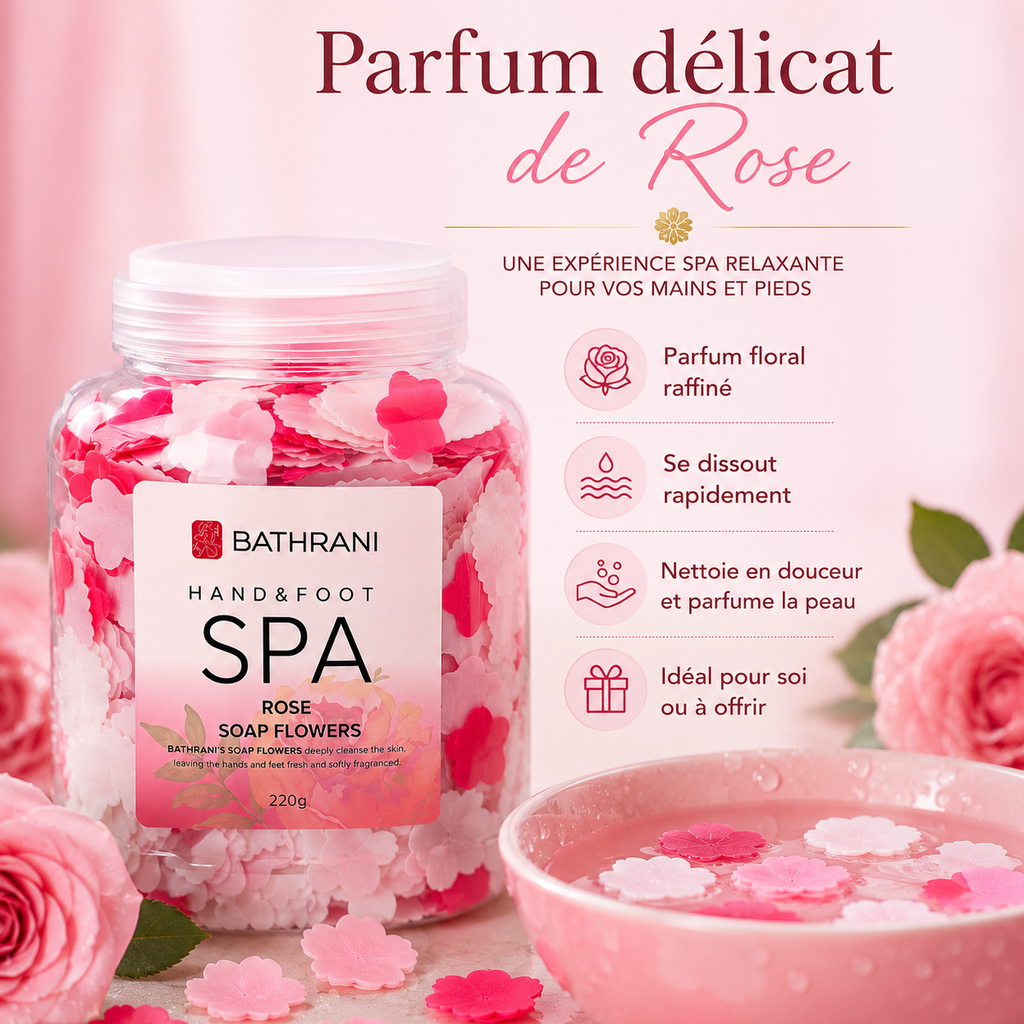 Fleurs de Savon Spa à la Rose 220g – Bain Relaxant pour Mains & Pieds