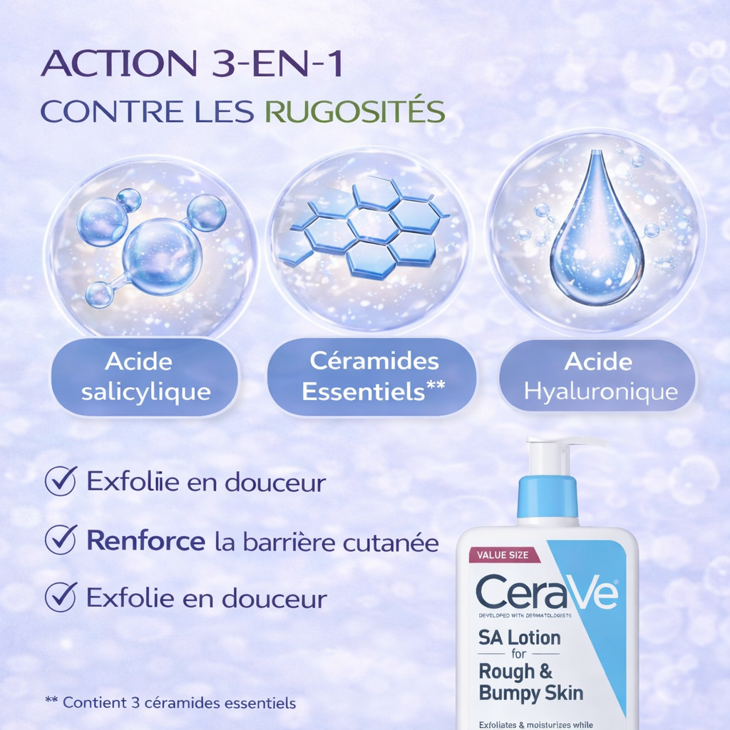 CeraVe SA Lotion Hydratante Anti-Rugosités – Peaux Rugueuses & Granuleuses – Lisse & Hydrate