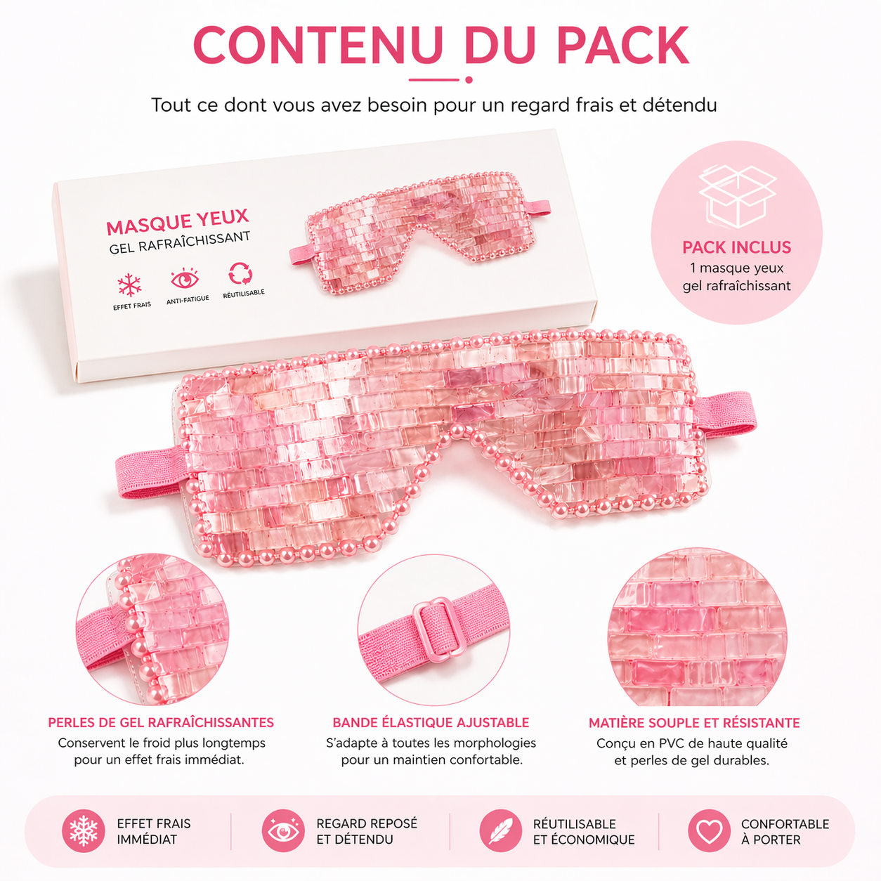 Masque Yeux en Quartz Rose – Soin Rafraîchissant & Regard Éclatant