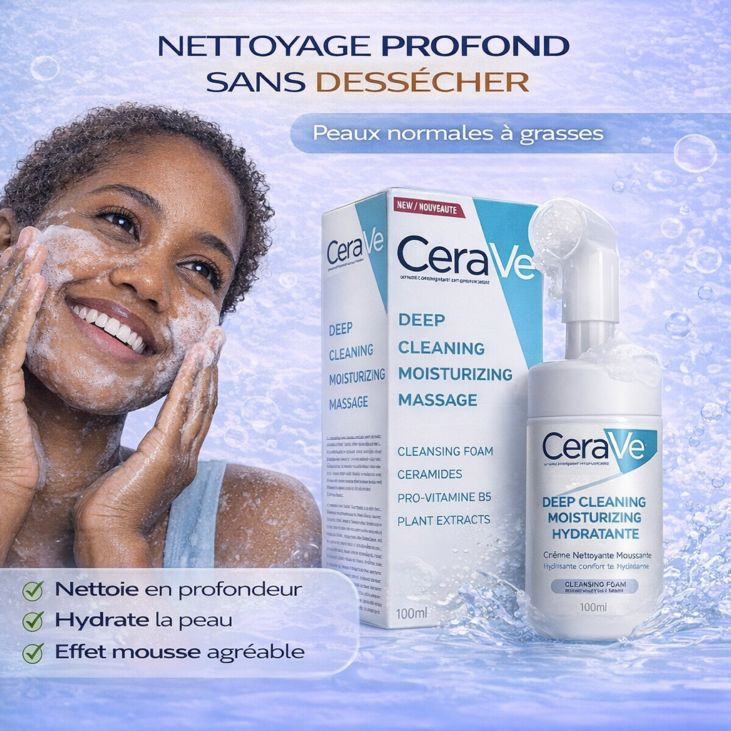 CeraVe Crème Nettoyante Moussante Hydratante – Nettoyage Profond & Confort – Visage