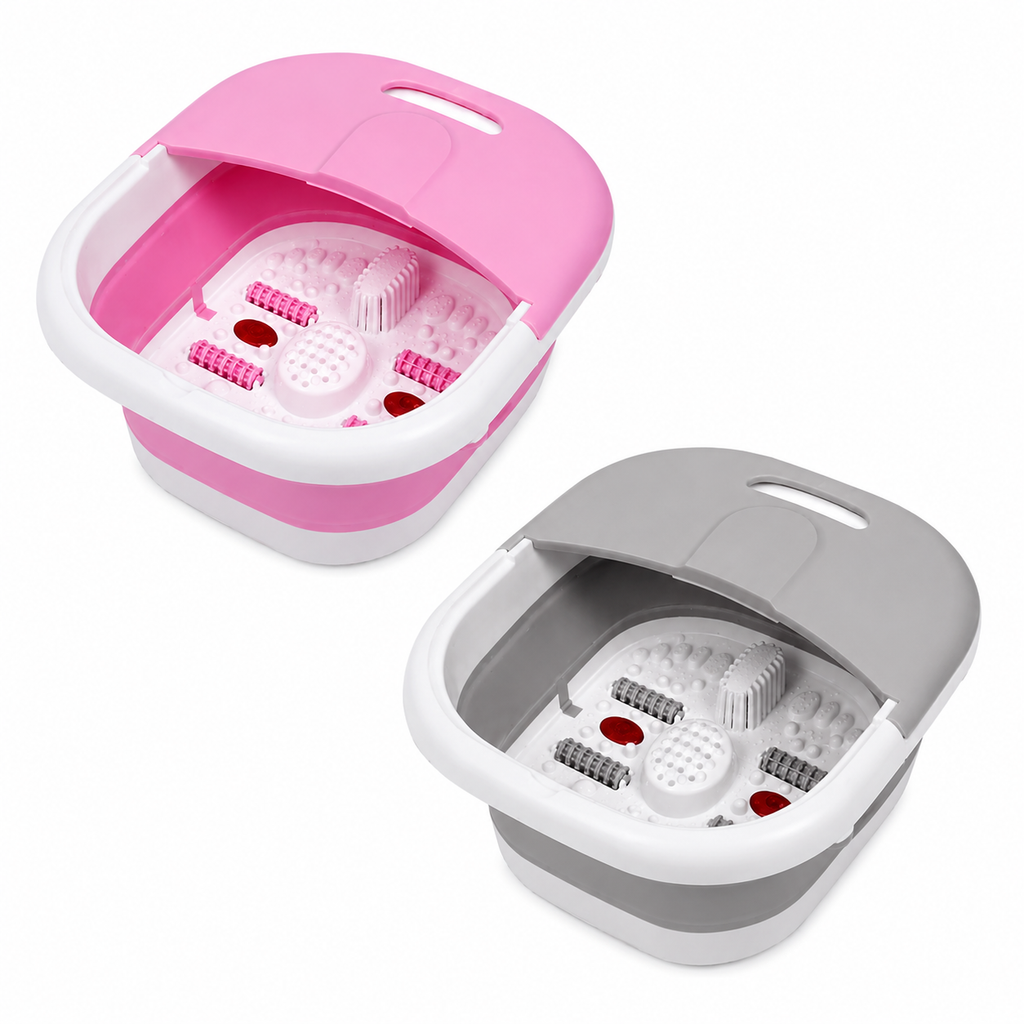 Bain de Pied Pliable Multifonction Chauffant – Massage & Relaxation SPA à Domicile (Rose / Gris)