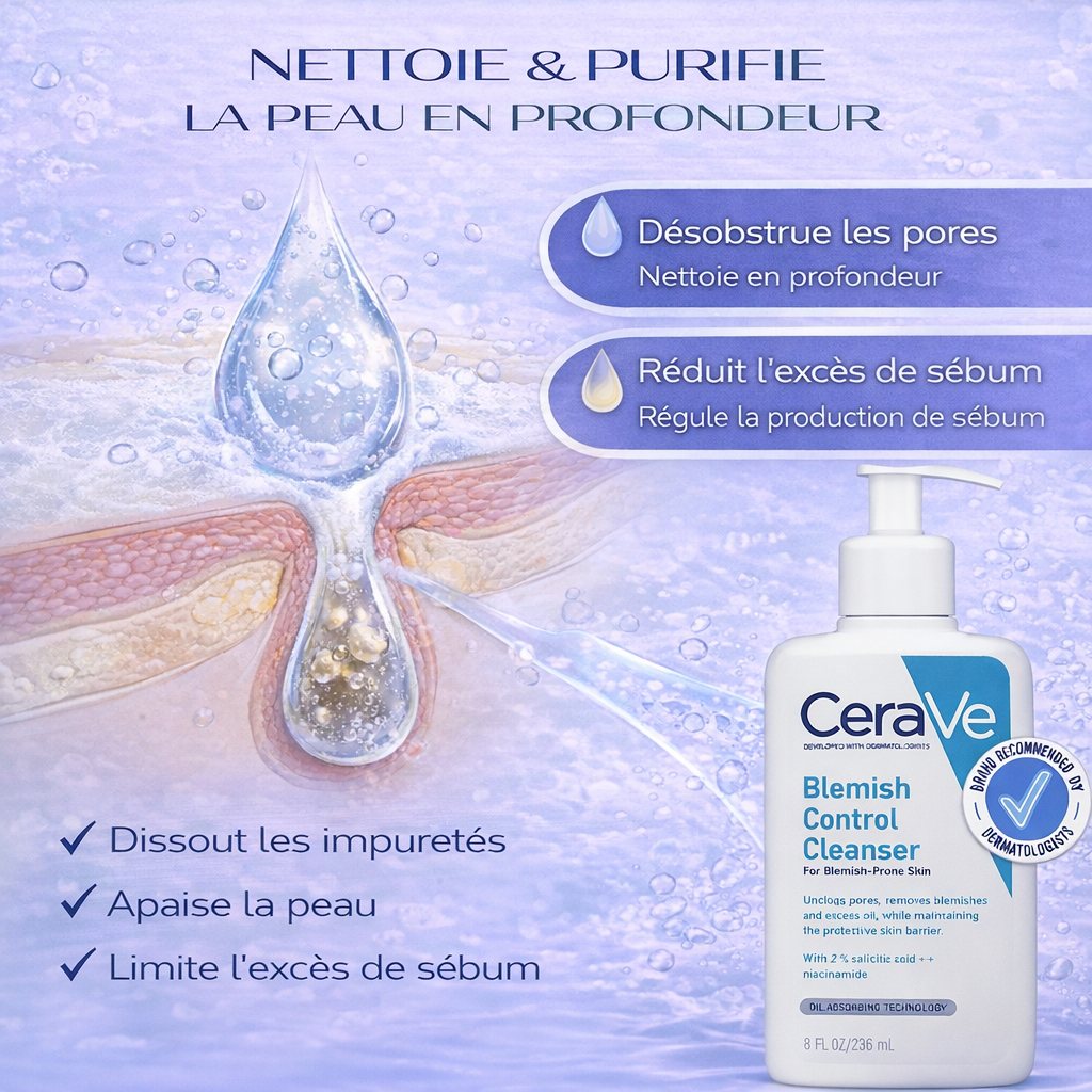 CeraVe Gel Nettoyant Anti-Imperfections 2% Acide Salicylique – Peaux Grasses à Imperfections 236ml