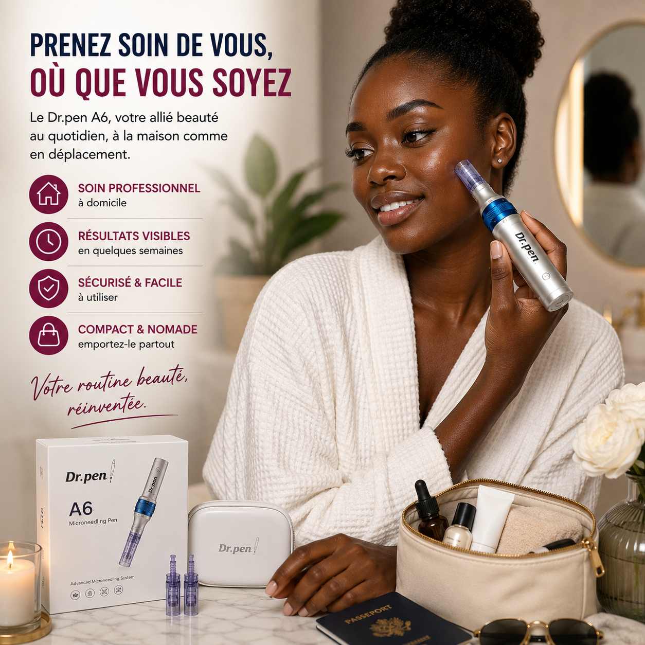 Stylo Dermapen A6 Professionnel Rechargeable Sans Fil – Microneedling, BB Glow, Nano Needling & Maquillage Permanent