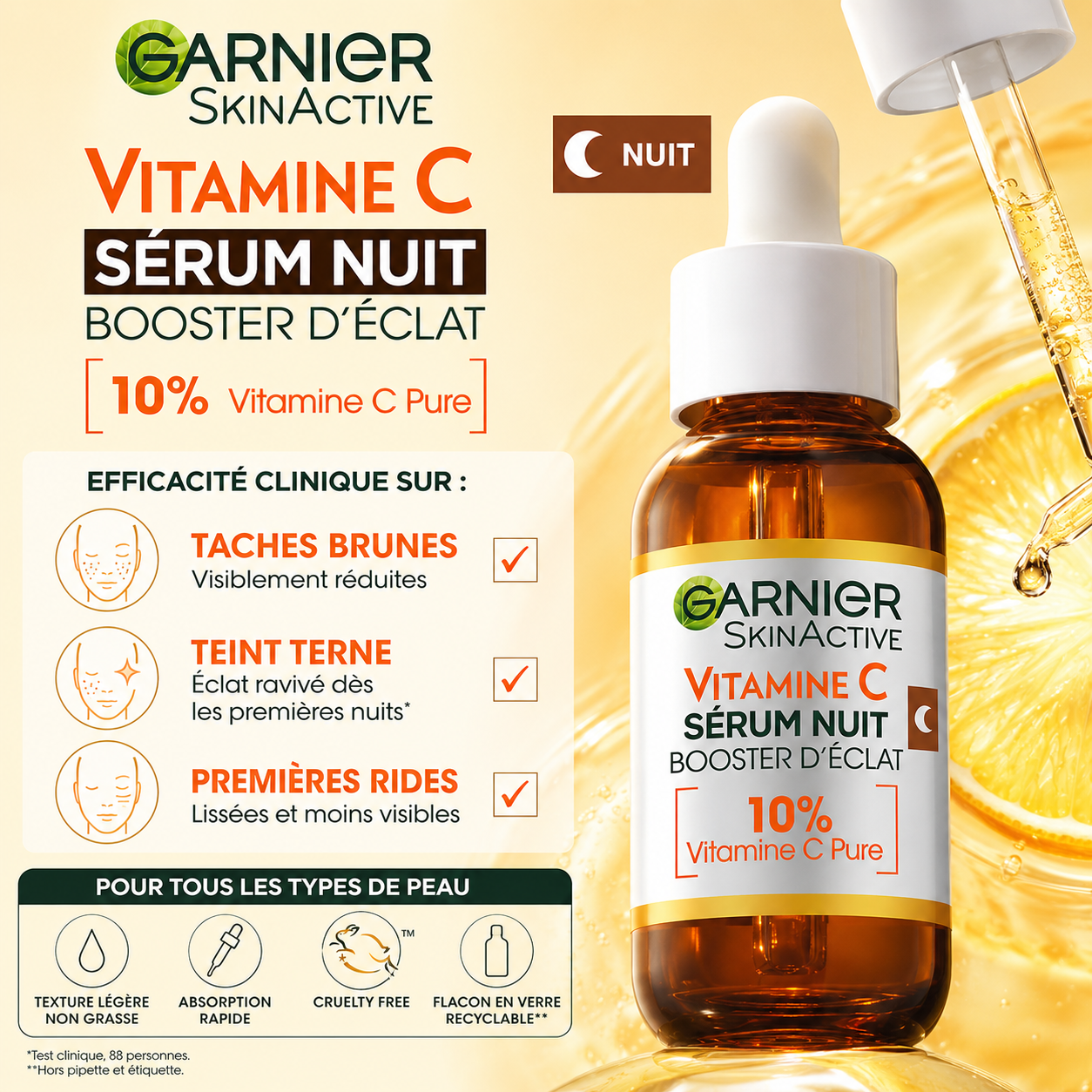 Garnier SkinActive Vitamine C – Sérum Nuit Booster D’Éclat 10% Vitamine C Pure