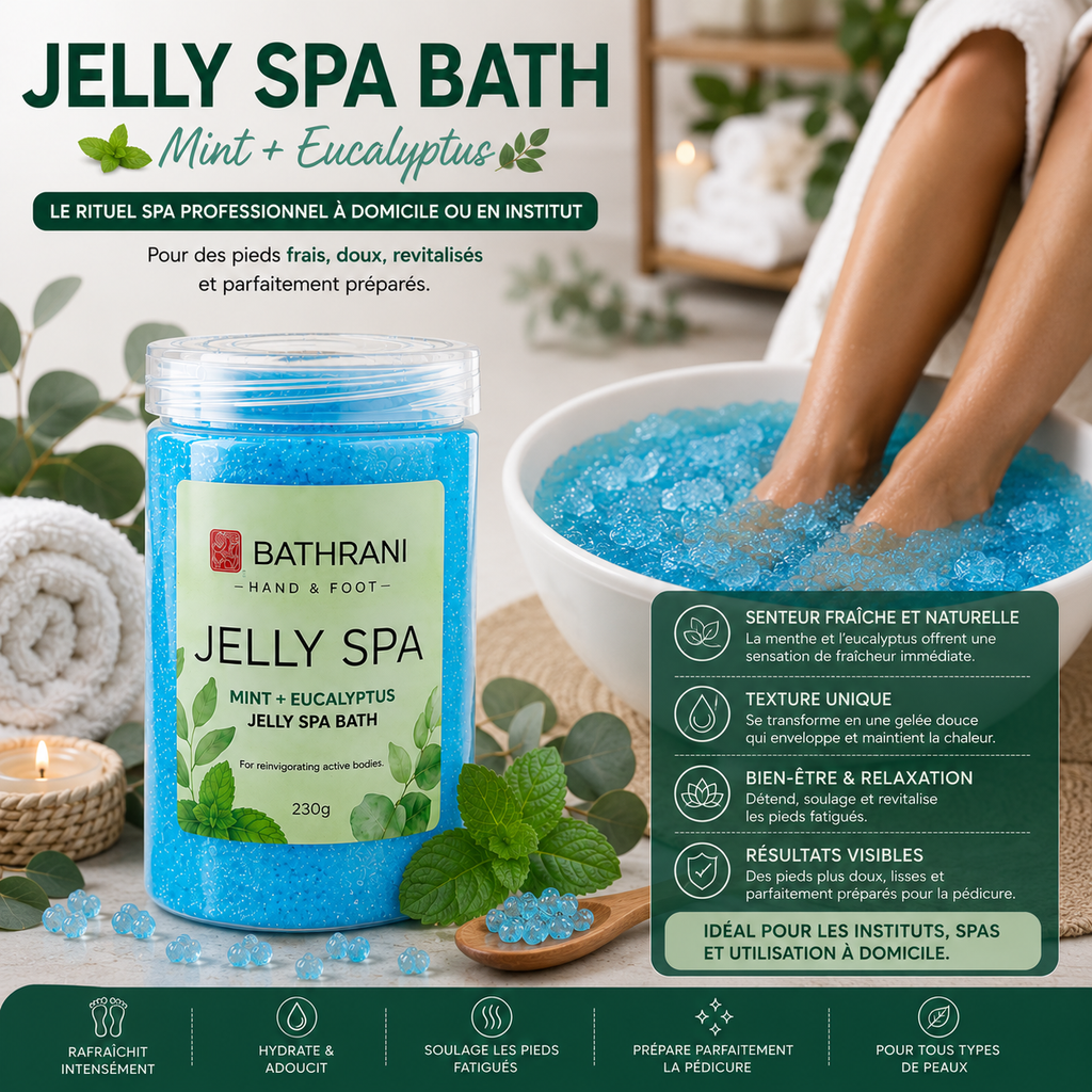 Bathrani Jelly Spa Bath – Mint + Eucalyptus | Bain de Pieds En Gelée Rafraîchissant 230 g