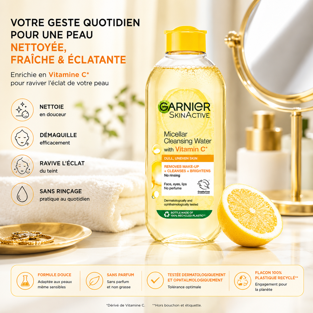 Garnier SkinActive Eau Micellaire Nettoyante à la Vitamine C – 400 ml