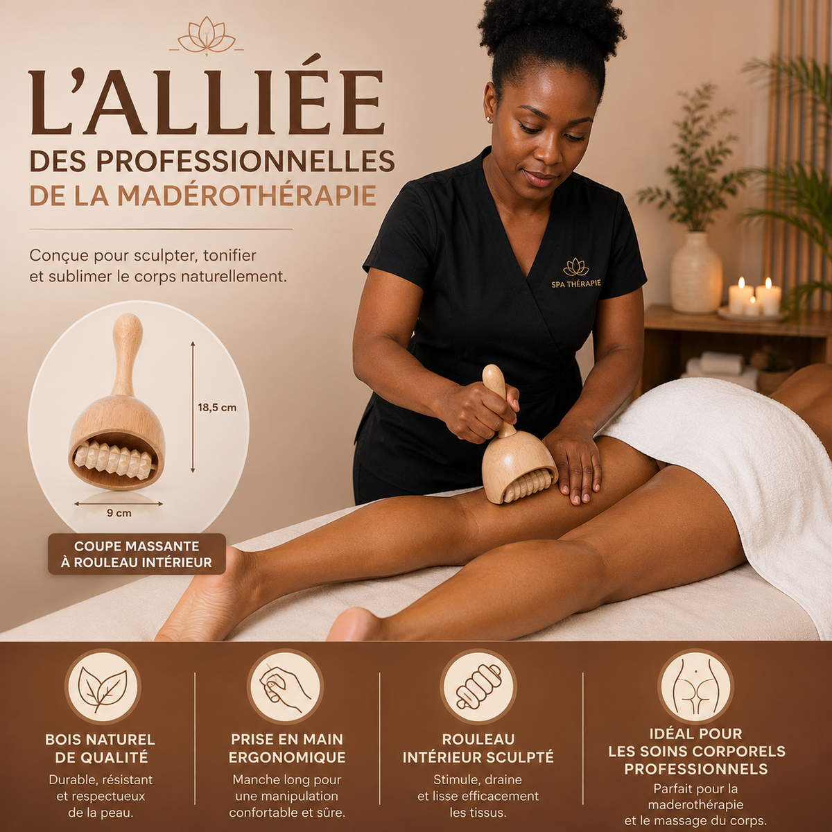 Coupe Suédoise de Massage en Bois avec Rouleaux – Madérothérapie Corps