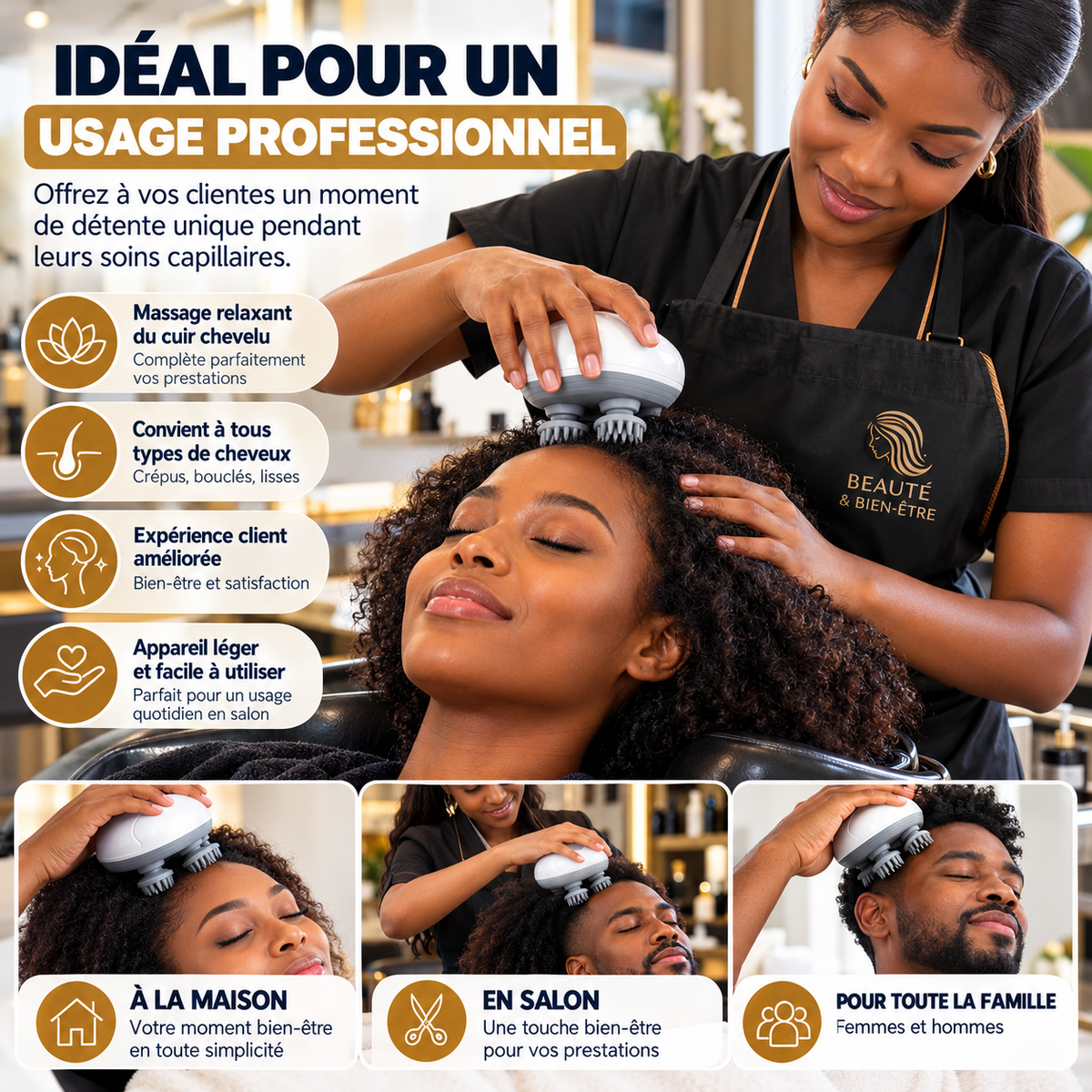 Masseur Électrique du Cuir Chevelu OSK-701 – 4 Têtes de Massage, 3 Vitesses Réglables – 5W – Blanc