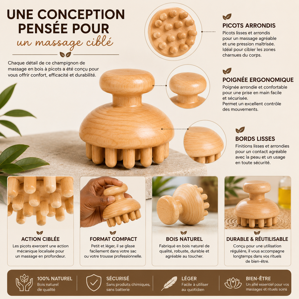 Champignon de Massage en Bois à Picots – Madérothérapie Corps