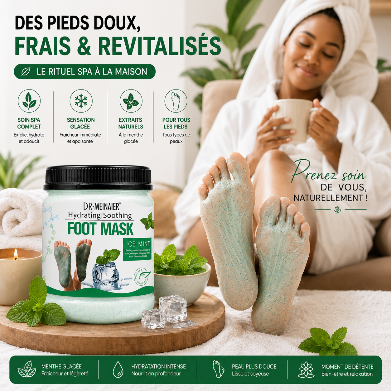 Dr.Meinaier Masque Exfoliant Pieds Ice Mint – Hydratation & Élimination des Callosités – 500ml