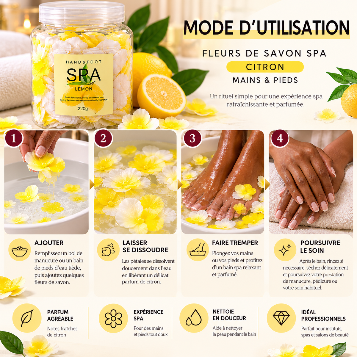 Fleurs de Savon Spa au Citron Mains & Pieds – Lemon Soap Flowers – 220 g / 800 g