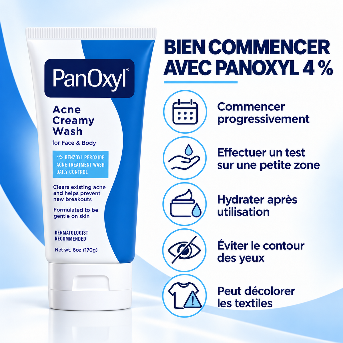 PanOxyl Acne Creamy Wash 4 % – Nettoyant Crémeux Anti-Imperfections Visage & Corps – 170 g