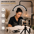 Lampe LED Demi-Lune sur Pied pour Esthéticienne – Éclairage Réglable Professionnel Lash & Beauté