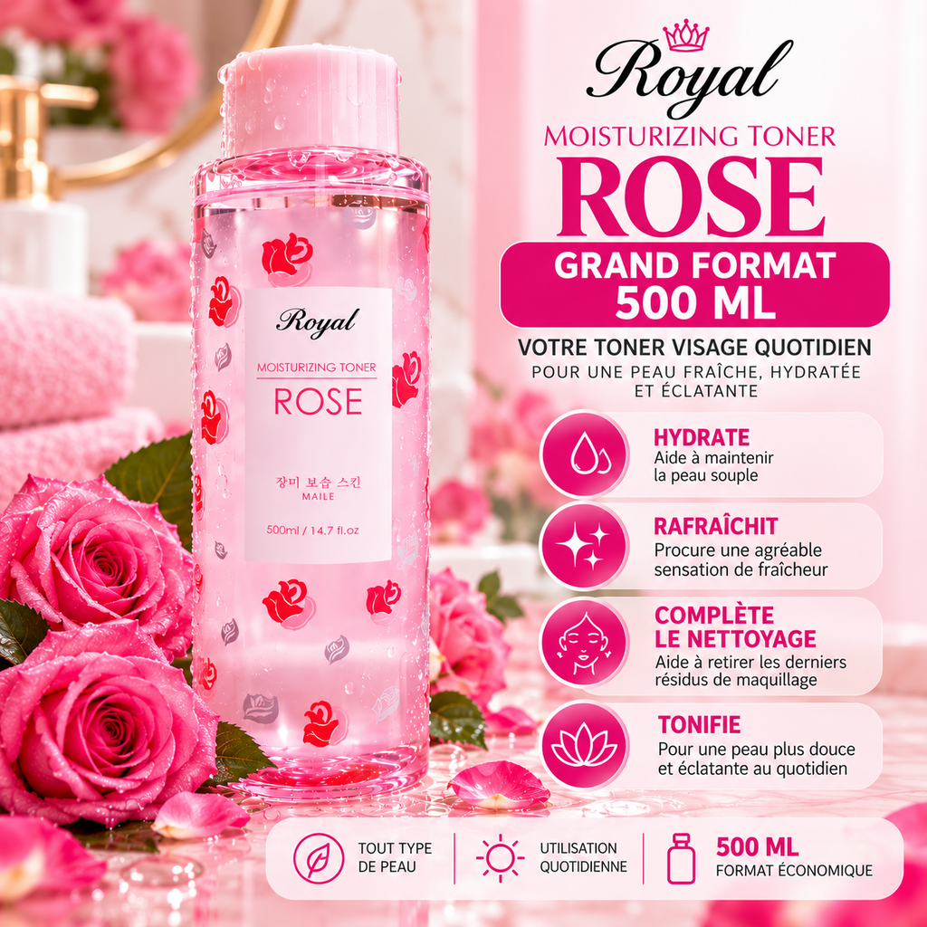 Royal Moisturizing Toner Rose 500 ml – Toner Visage Hydratant à la Rose