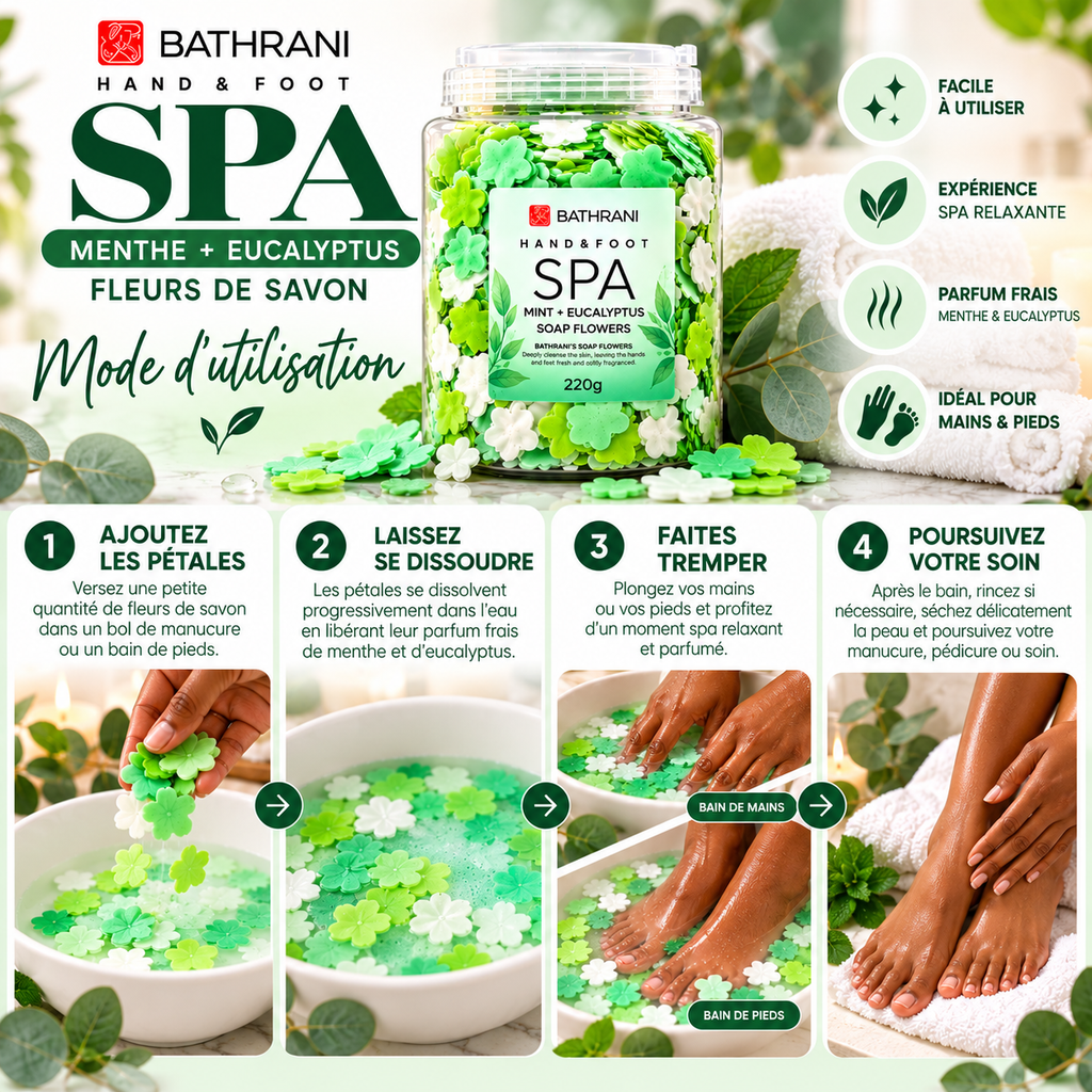 BATHRANI Fleurs de Savon Spa Menthe & Eucalyptus Mains & Pieds 220 g / 800g