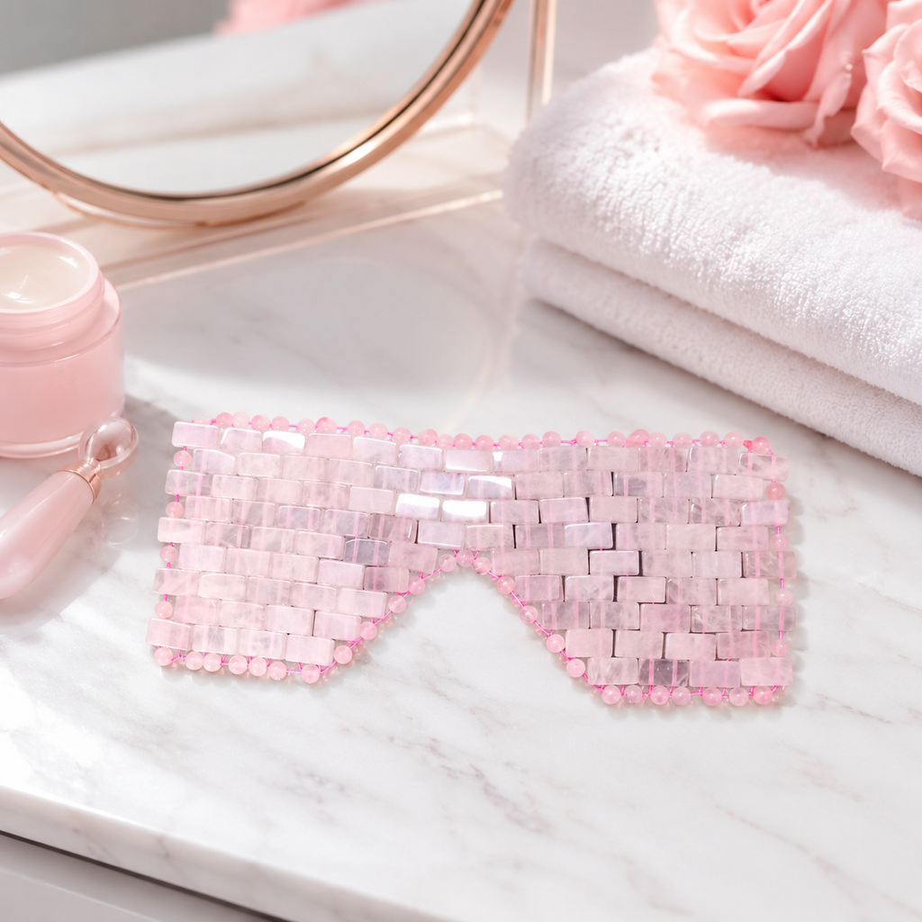 Masque Relaxant pour les Yeux en Pierres Roses Effet Quartz – Fraîcheur Réutilisable, 2 Formats