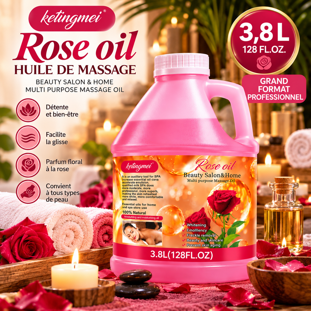 Ketingmei Huile de Massage Corps à la Rose – Grand Format Professionnel 3,8 L
