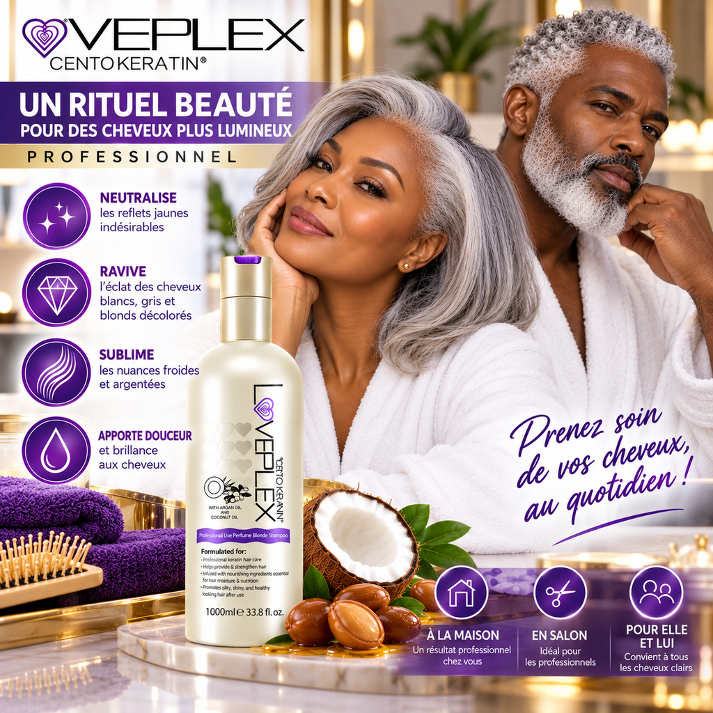 VEPLEX Pro Keratin – Shampooing Violet Déjaunisseur Professionnel – 1000 ml